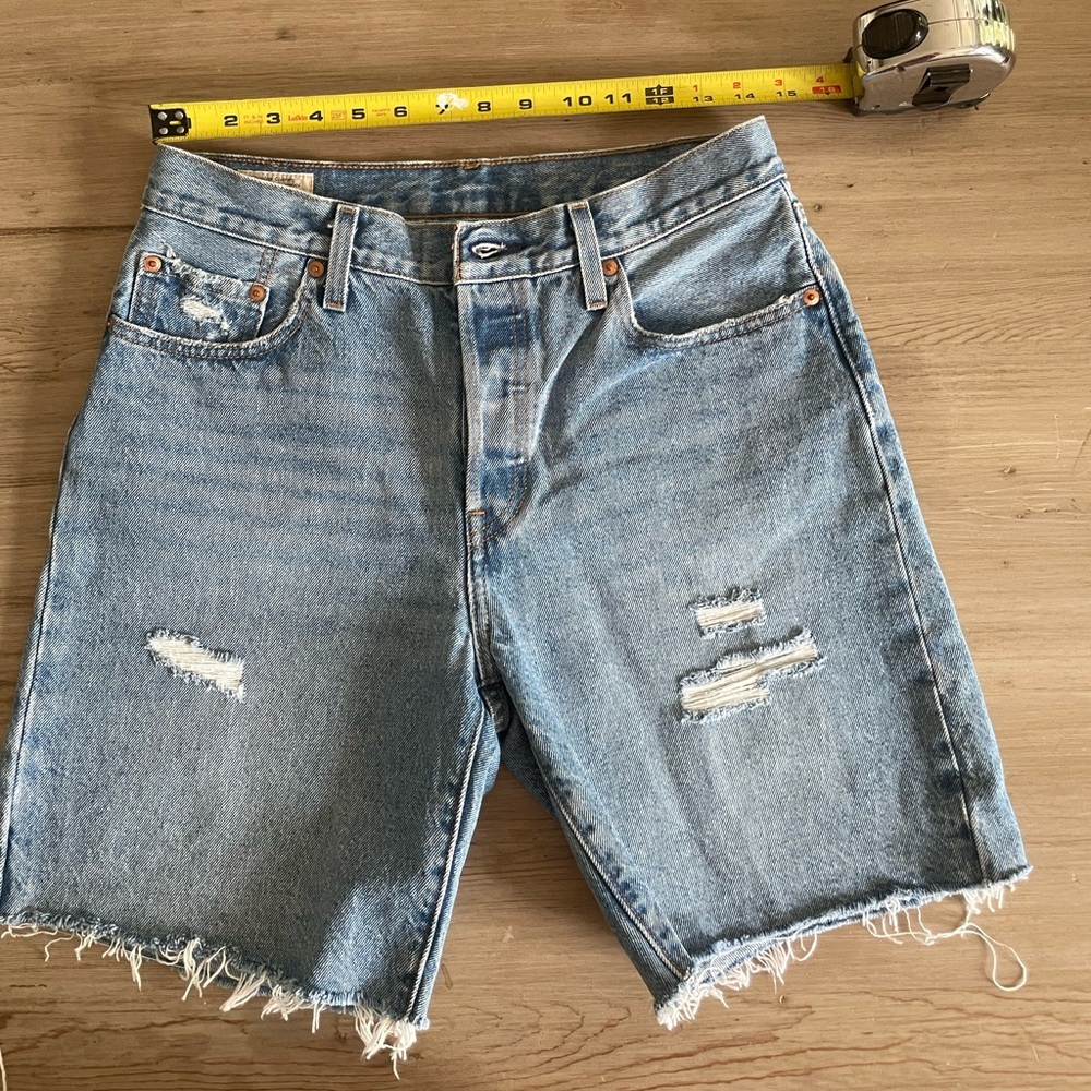 Levi Strauss 501 Distressed Denim Shorts.